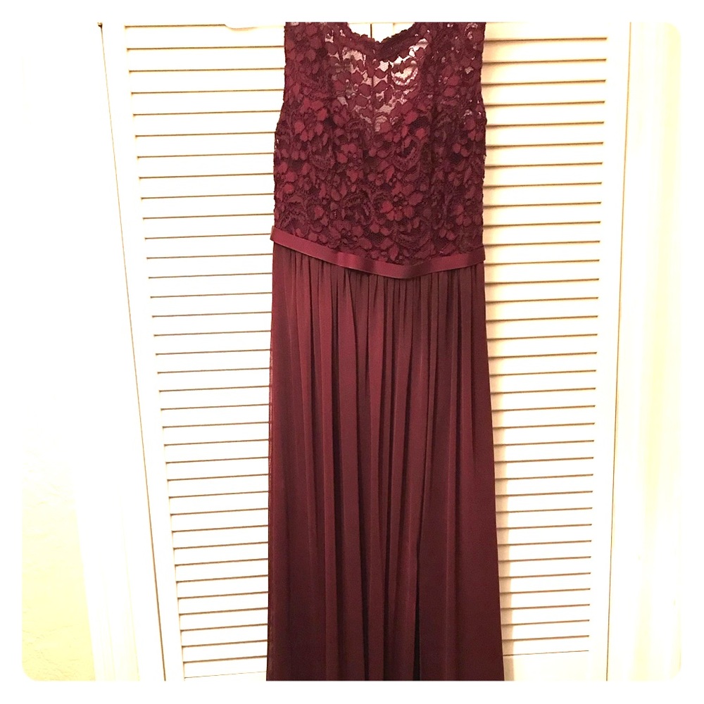 Wine-colored, floor length dress